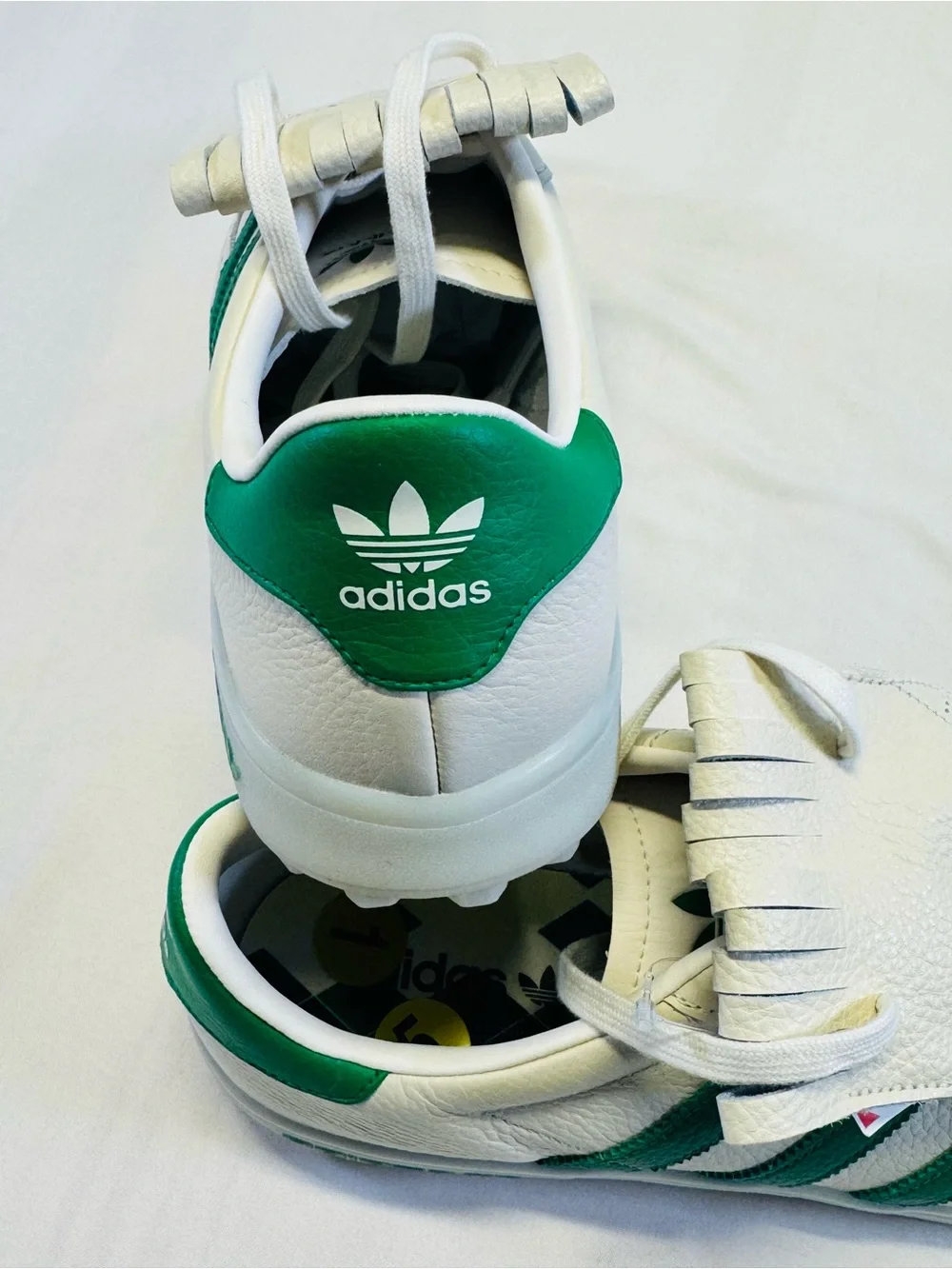 adidas White & Green Leather Golf Sneakers